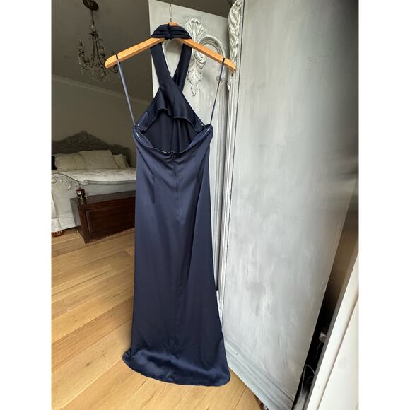 BHLDN Ruby Gown Sz 4 Women’s Navy Dress Twist Halter Satin Backless - Picture 7 of 11